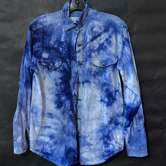 Anchor Blue Vintage Denim Shacket Shirt Tie Dye Dyed Blue Size Small Retro EUC - Picture 1 of 5